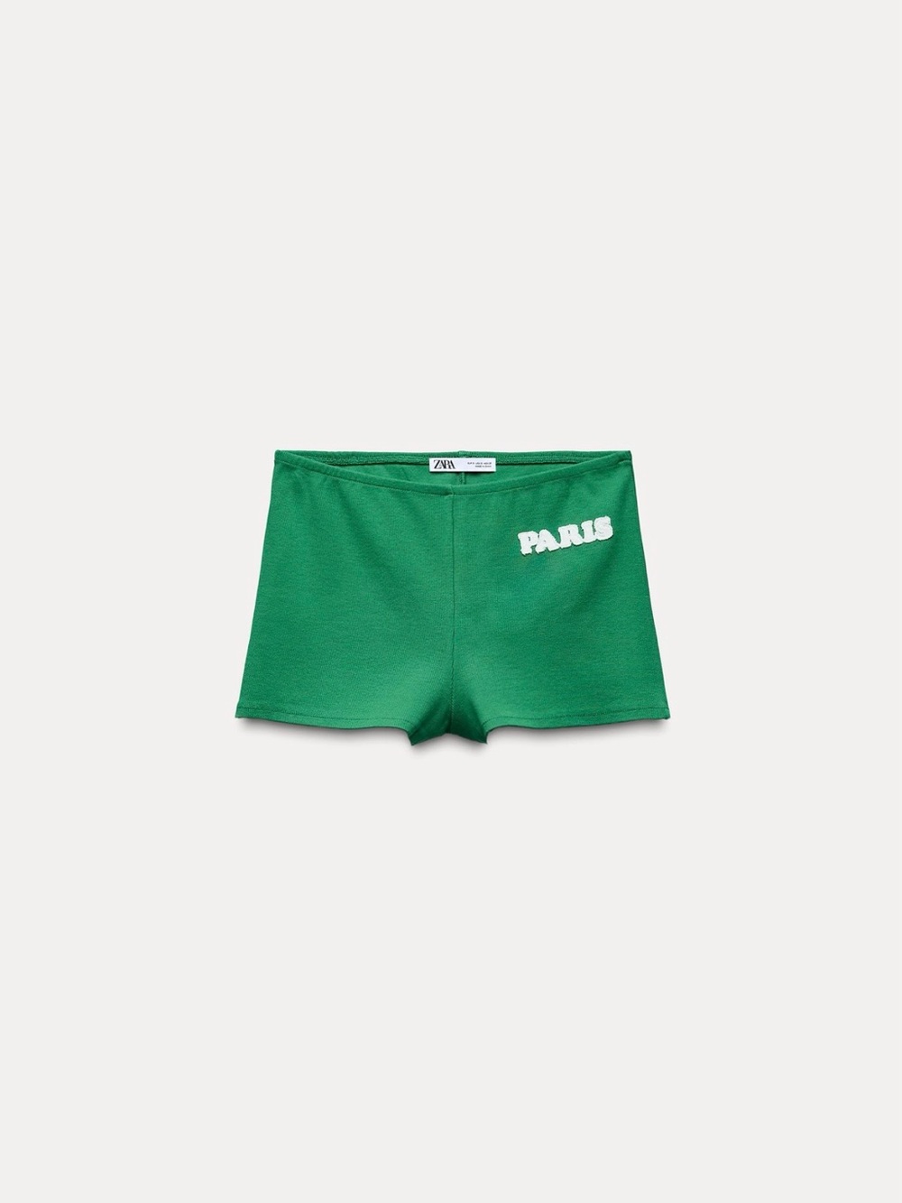 Zara Green 'PARIS' Embroidered Rib Knit Bike Shorts